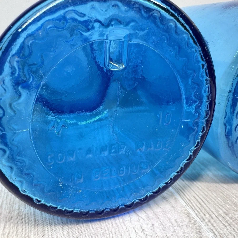 Vintage Cobalt Blue Apothecary Glass Bottles Set Belgium 5.5